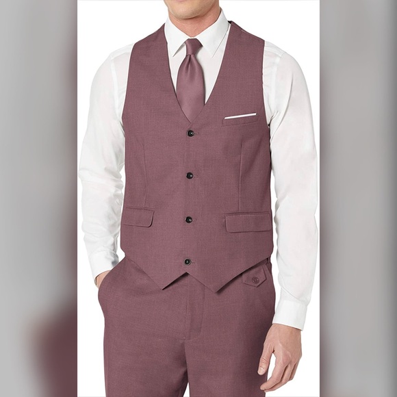 Mens Two Button Notch Lapel Slim Fit 3 Piece Suit Blazer Jacket Tux Vest - Picture 4 of 7